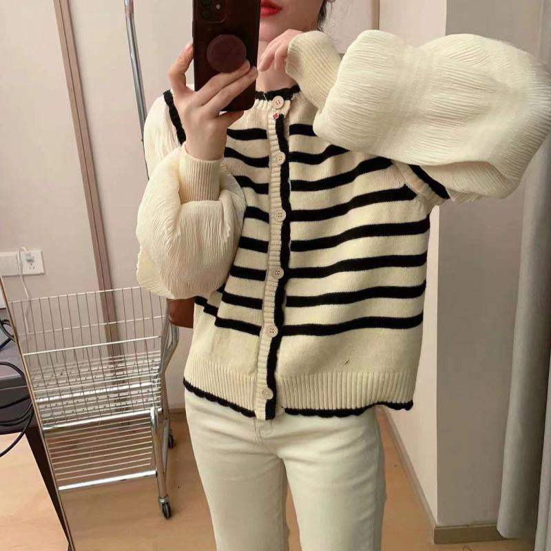 Damen Strickjacke Voluminöse Ärmel Gestreift Norvielle