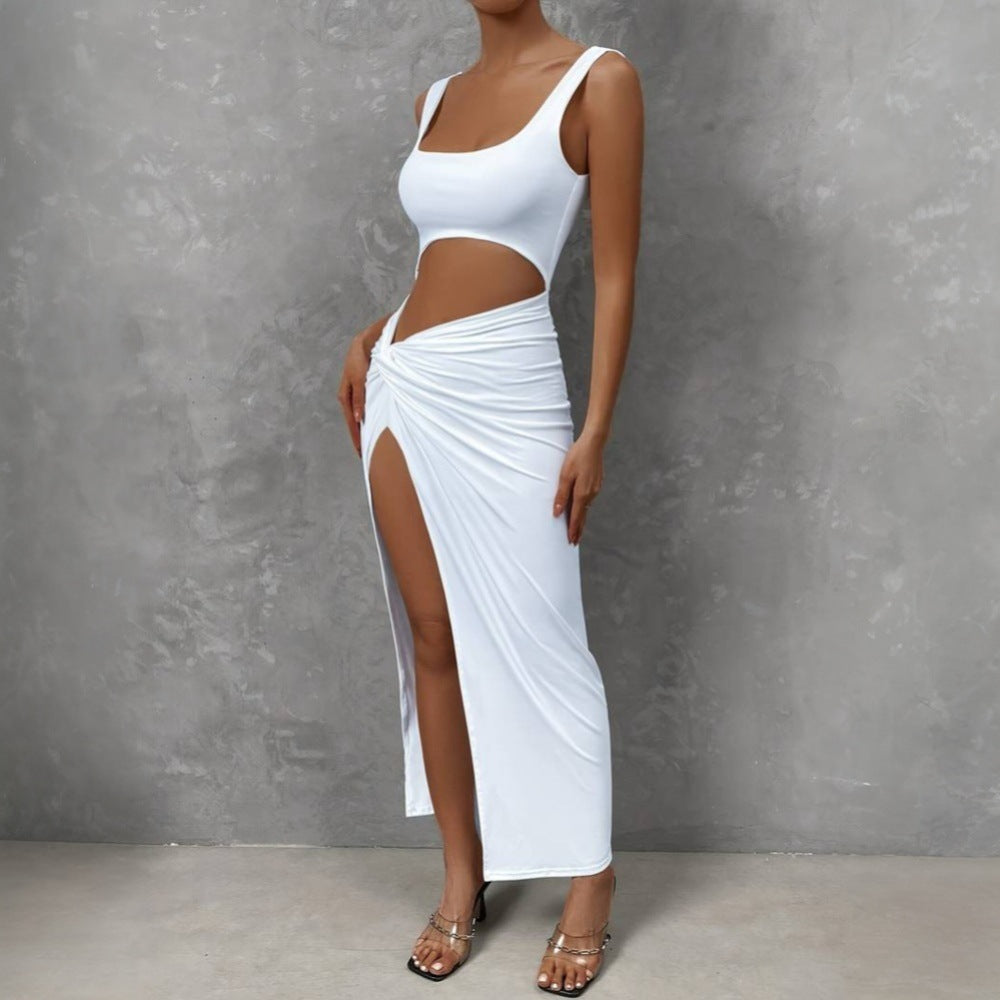 Damen Maxi-Kleid Cut-Out Wickeldesign Hochschlitz Norvielle