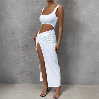 Damen Maxi-Kleid Cut-Out Wickeldesign Hochschlitz Norvielle