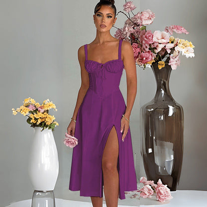 Damen Elegantes Midi-Kleid V-Ausschnitt Taillenbetonung Norvielle