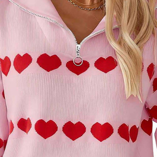 Damen Pullover Herzmotiv Kurzreißverschluss Norvielle - Norvielle