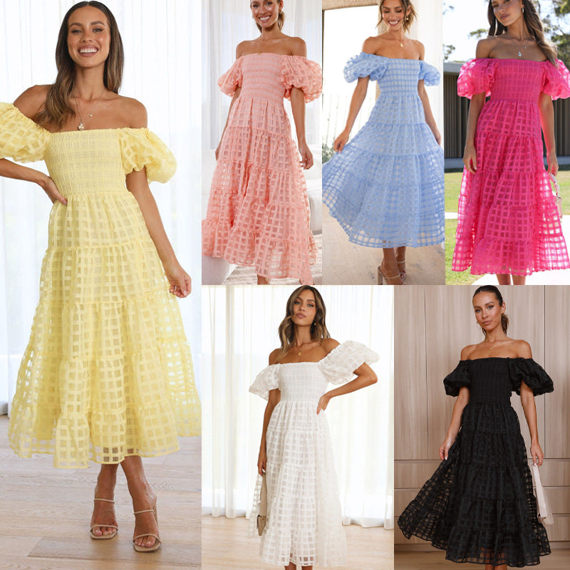 Damen Maxikleid Luftige Puffärmel Gerafftes Oberteil Norvielle - Norvielle