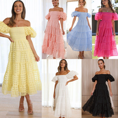 Damen Maxikleid Luftige Puffärmel Gerafftes Oberteil Norvielle - Norvielle