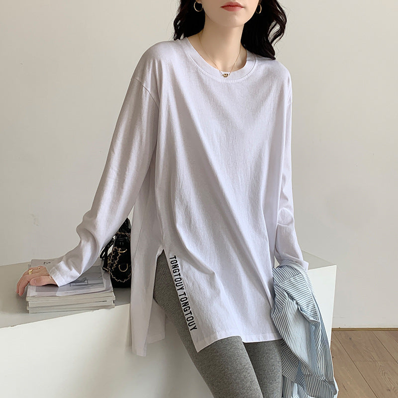 Damen Oversized-Shirt Längeres Design Mit Seitenschlitzen