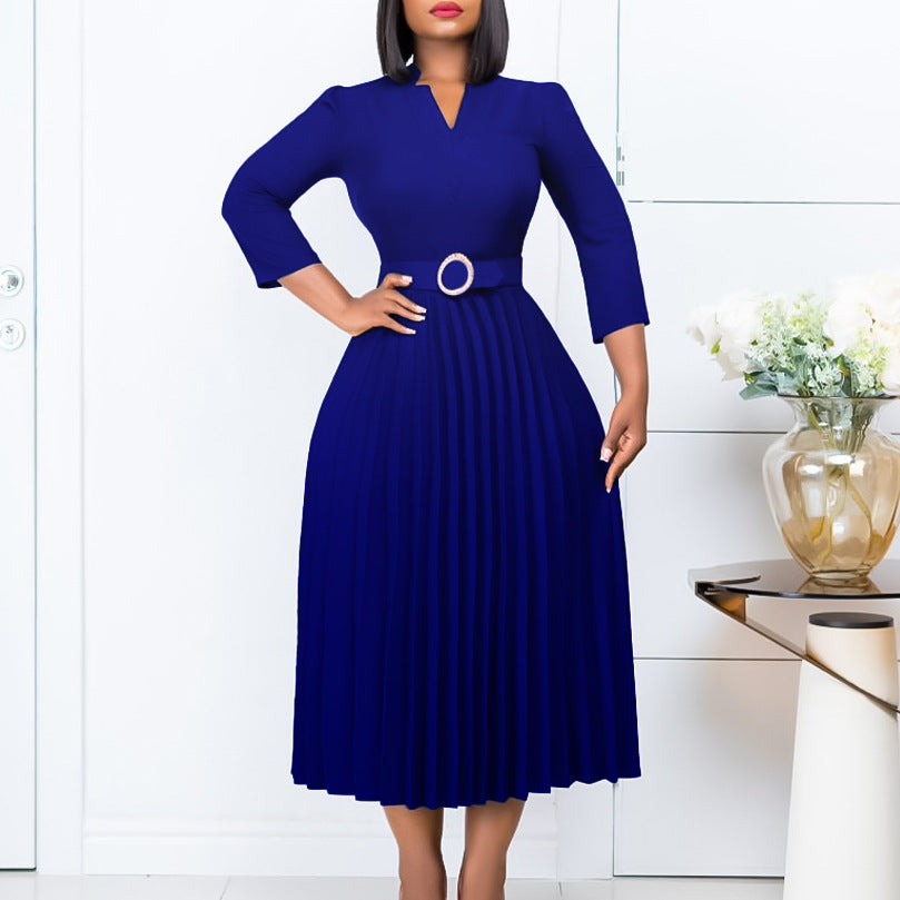 Damen Midikleid Plissé-Optik Taillengürtel Norvielle