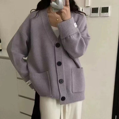 Damen Strickjacke V-Ausschnitt Große Taschen Norvielle