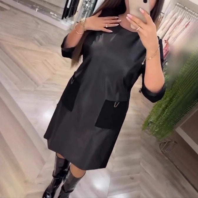 Damen Lederkleid mit Reißverschlusstaschen