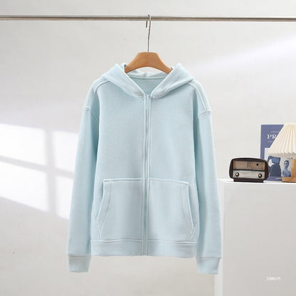 Damen Fleece-Hoodie Durchgehender Reißverschluss Kängurutaschen