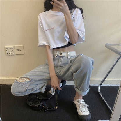 Damen Tanktop Cropped mit Schriftzug Figurbetont