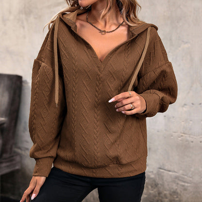 Damen Hoodie Strukturiert V-Ausschnitt Bequem Norvielle