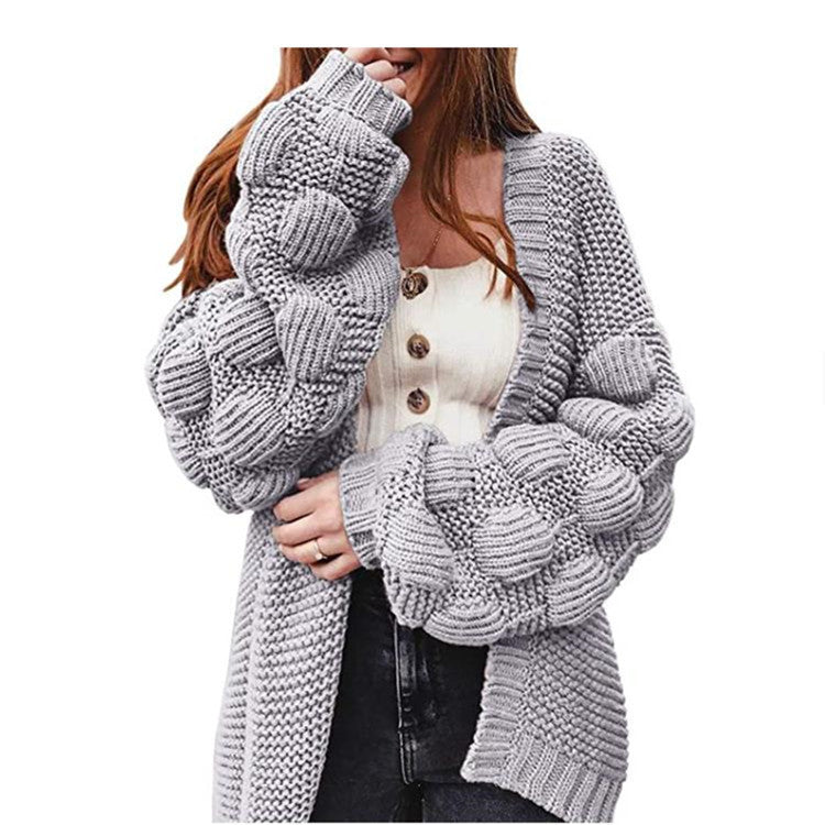 Damen Strickjacke Offener Schnitt Dekorative Puffärmel Norvielle - Norvielle