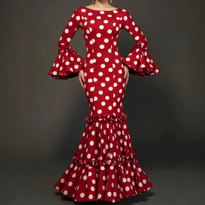 Damen Maxikleid mit Volant und Polka-Dots Norvielle