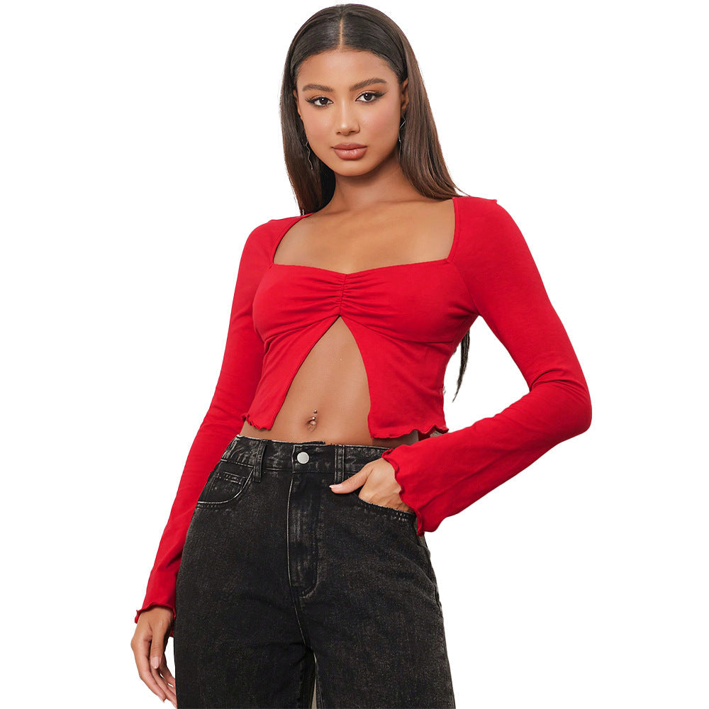 Damen Crop- Langärmlig mit Raffung Norvielle