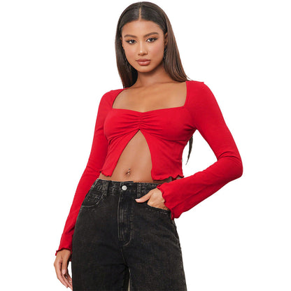 Damen Crop- Langärmlig mit Raffung Norvielle