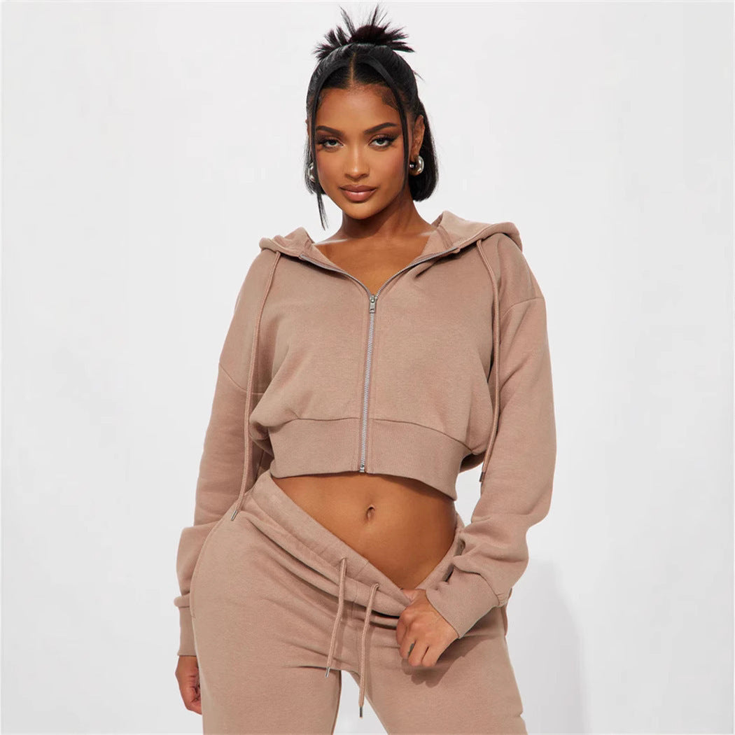 Damen Sweatset Cropped Hoodie Weite Hose Norvielle