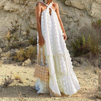 Damen Maxi-Kleid Florales Muster Rüschen Details Norvielle - Norvielle