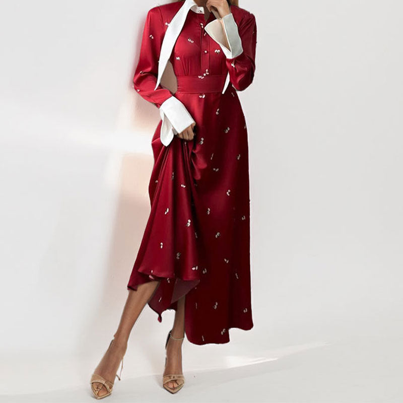 Damen Maxikleid mit Drapierung und Langärmlen Norvielle