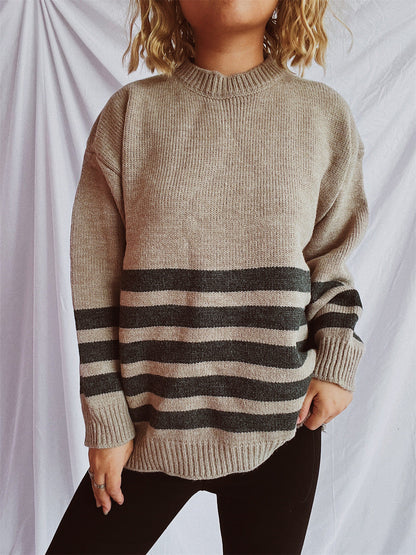 Damen Strickpullover Breites Streifenmuster Norvielle