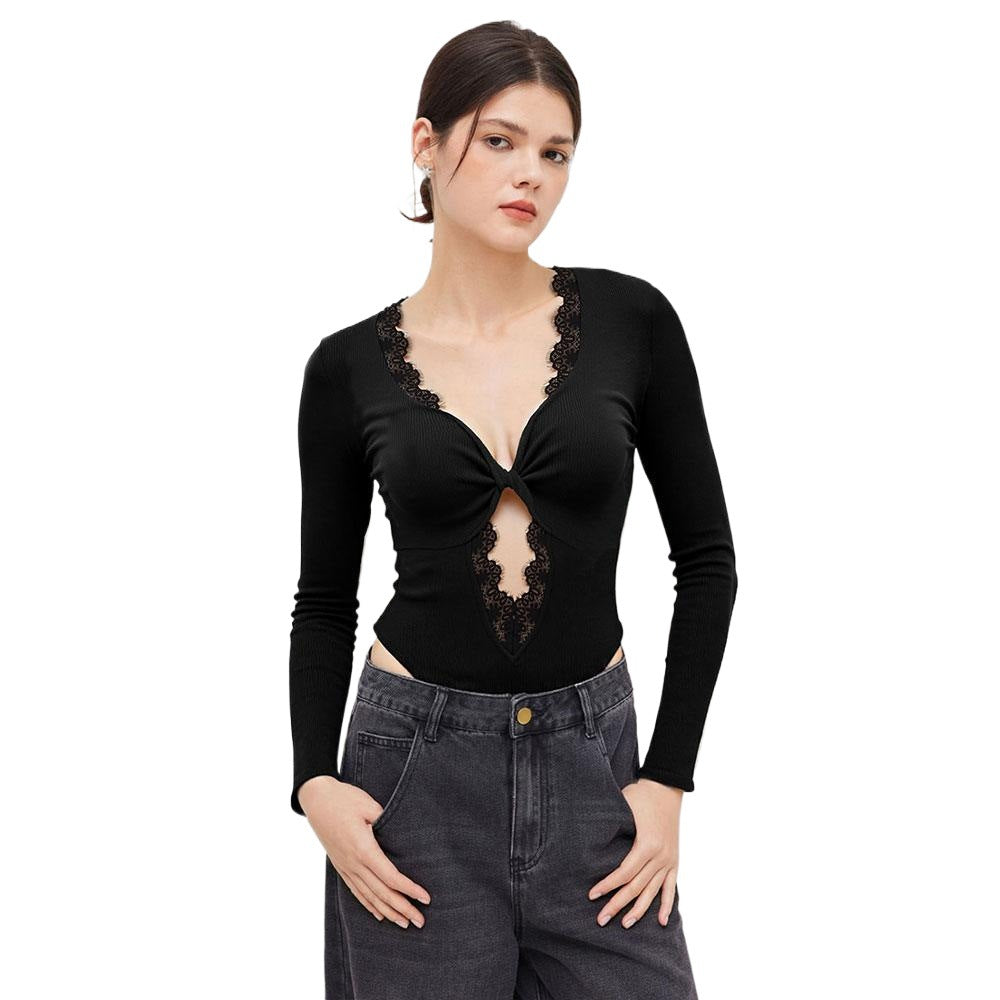 Damen Bodysuit V-Ausschnitt Spitze Norvielle