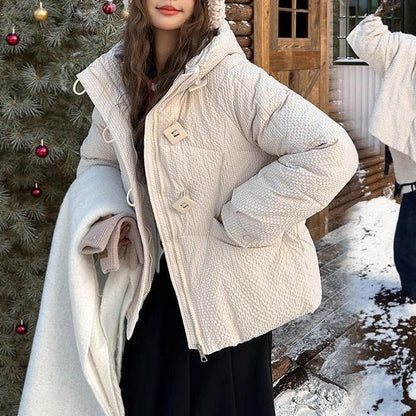 Damen Winterjacke Puffy Mit Kapuze Dekorative Knöpfe Norvielle