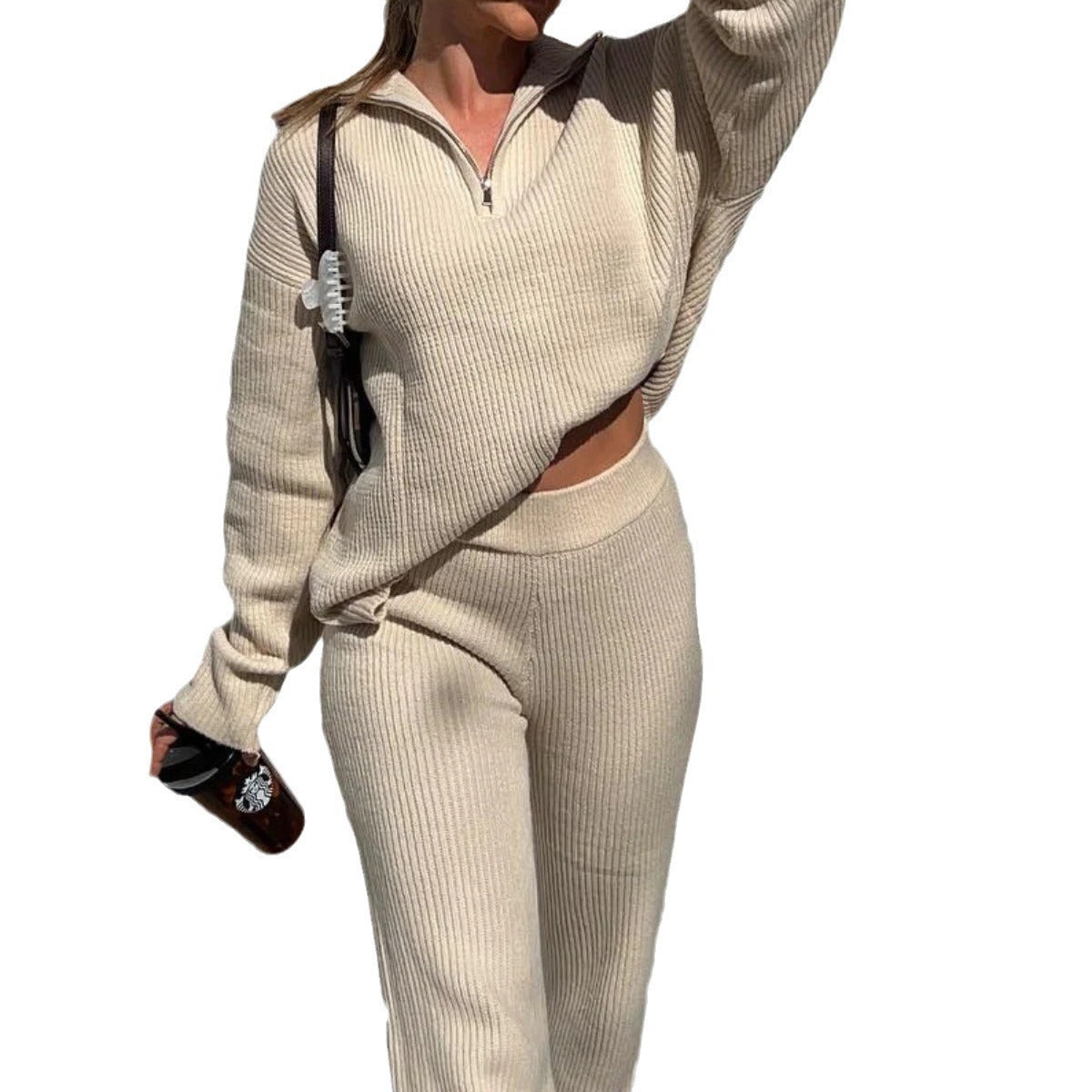 Damen Strickpullover Reißverschluss Weit Norvielle