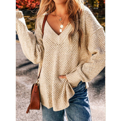Damen Strickpullover Luftig Norvielle Lochmuster Beige
