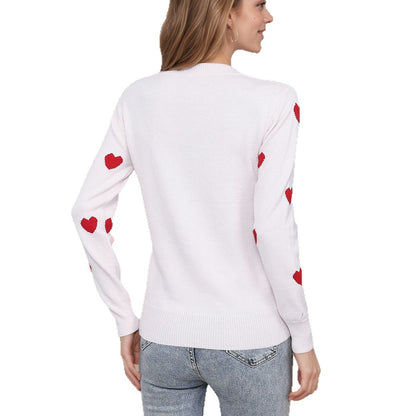 Damen Strickpullover Herz-Design Feinweiß