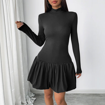 Damen Mini-Kleid Rüschendetails Hochgeschlossen Norvielle