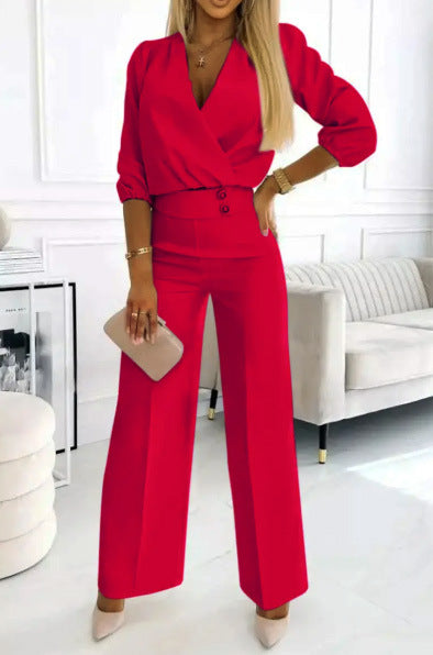 Damen Jumpsuit Wickeloberteil Hochtailliert Norvielle
