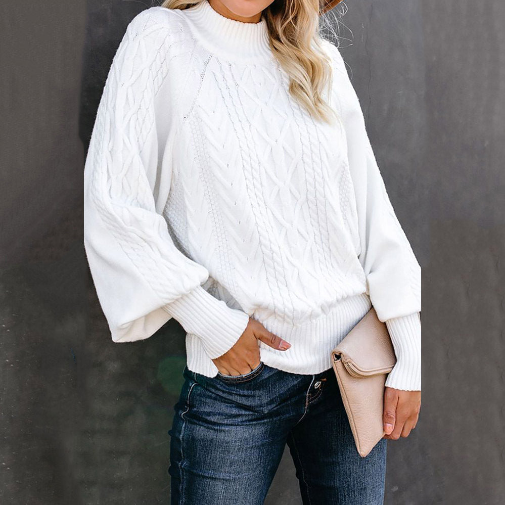 Damen Strickpullover Stehkragen Zopfmuster