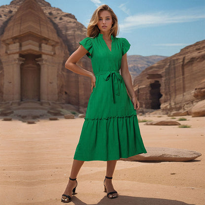 Damen Midi-Kleid Rüschendetails Elastischer Taillenzug Norvielle - Norvielle