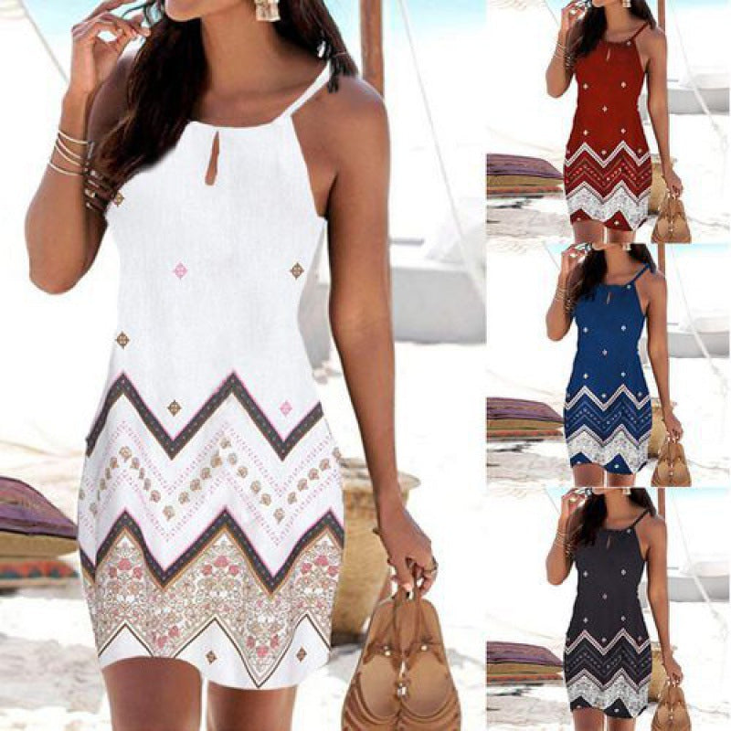 Damen Minikleid Tribal-Print Verstellbare Träger Sommer Norvielle - Norvielle