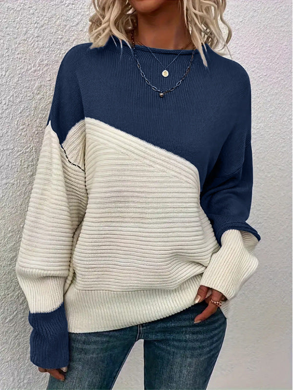 Damen Strickpullover Strukturiert Modern Farbblock Norvielle