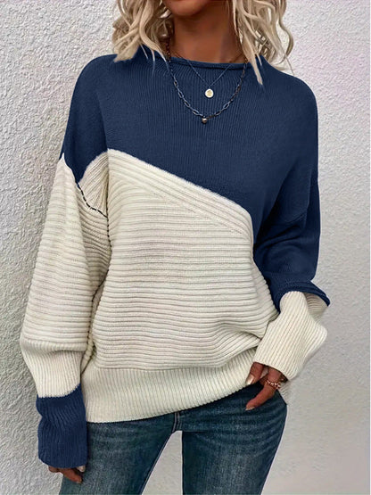Damen Strickpullover Strukturiert Modern Farbblock Norvielle