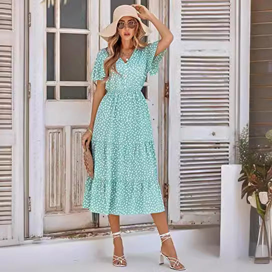 Damen Maxikleid A-Linie Rüschendetails