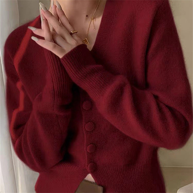 Damen Strickcardigan V-Ausschnitt Knöpfe Norvielle