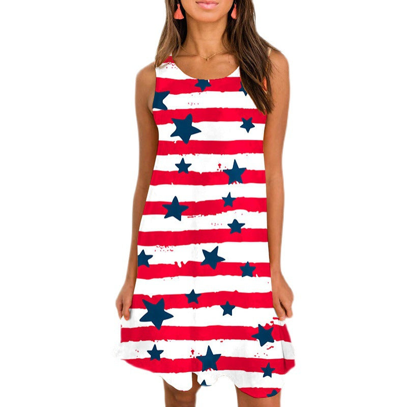 Damen Ärmelloses Kleid Himmelblau Star-Muster Locker