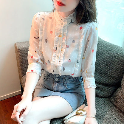 Damen Bluse Floralmuster Geraffte Ärmel Norvielle