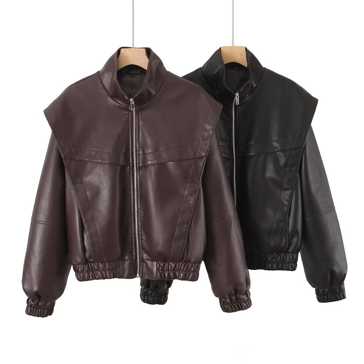 Damen Bikerjacke Elastische Bündchen Norvielle Leder Schwarz - Norvielle