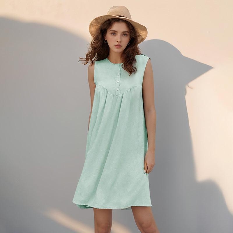 Damen Sommerkleid mit Knöpfen Seitenraffung Norvielle