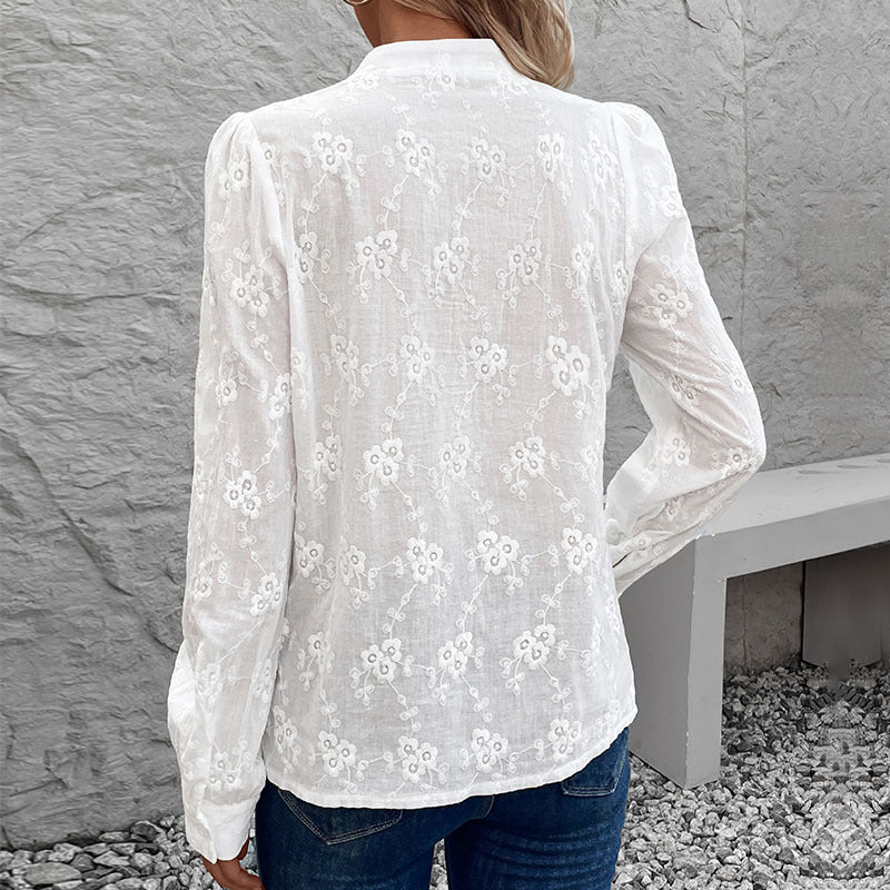 Damen Bluse Florales Stickdesign Puffärmel Norvielle