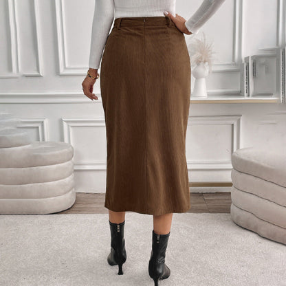 Damen Maxirock Eleganter Schlitz Baumwolle