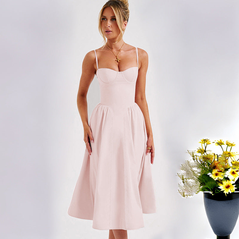 Damen Midi-Kleid Ästhetischer Herzausschnitt Schwingender Rock