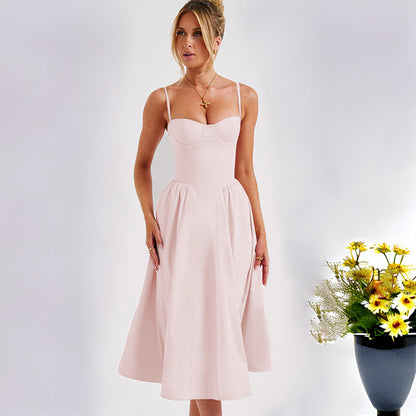 Damen Midi-Kleid Ästhetischer Herzausschnitt Schwingender Rock