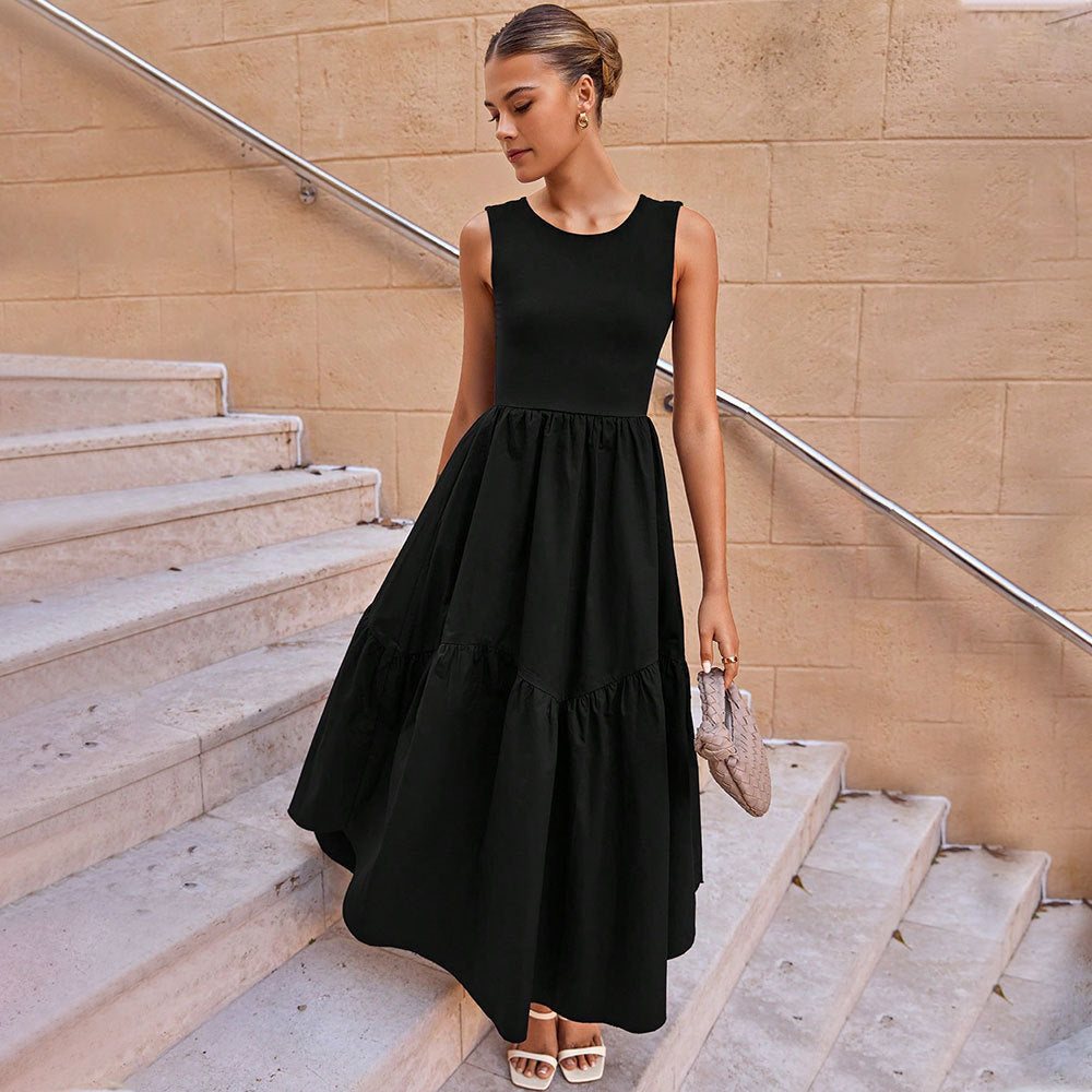 Damen Maxikleid Retro Stufenrock Ärmellos Schwarz - Norvielle