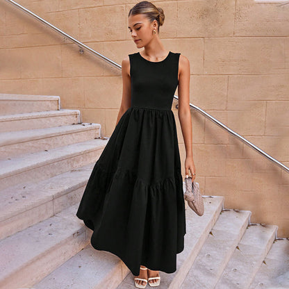 Damen Maxikleid Retro Stufenrock Ärmellos Schwarz - Norvielle