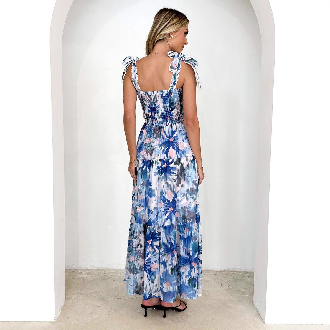 Damen Maxikleid Rüschendesign Fließender Stoff Norvielle