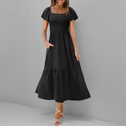 Damen Maxikleid Quadrat-Ausschnitt Voluminöse Ärmel Norvielle
