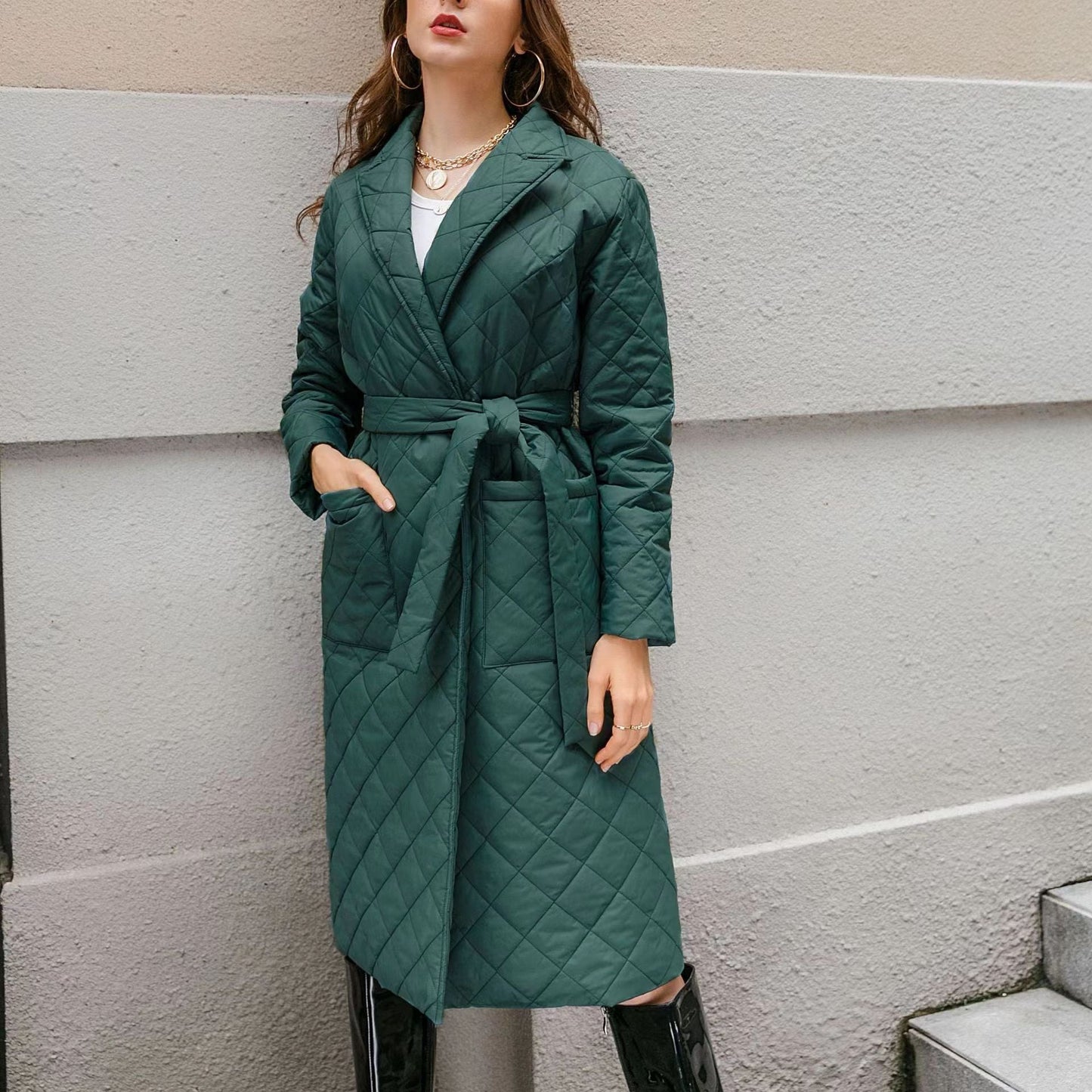 Damen Wintermantel Gesteppt Elegant Gürtel Norvielle