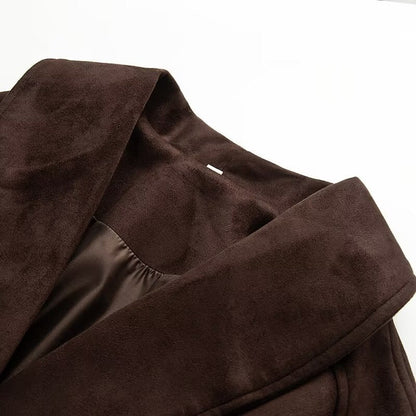 Damen Kurzjacke Breiter Kragen Taillengürtel